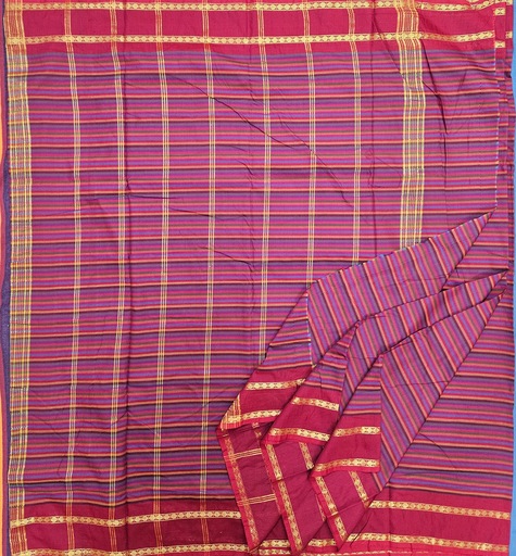 🦓 9 Yards Kalyani Cotton Madisar – Magenta Zebra Pattern (Self-Border)