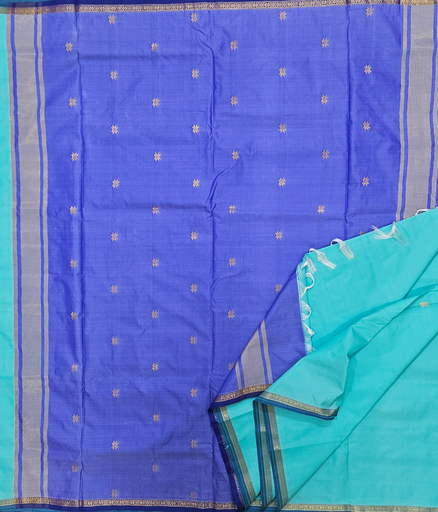 🌊 11 Yards Semi Silk Madisar – Turquoise Blue with Royal Blue Grand Border