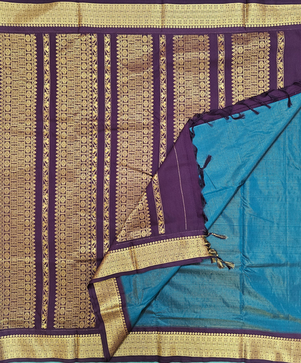 🪔 10 Yards Kalyani Silk Ramar green [not blue] Navy Blue Grand Border