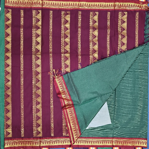 9 yards Saree Vaira Usi Dark Green Maroon
