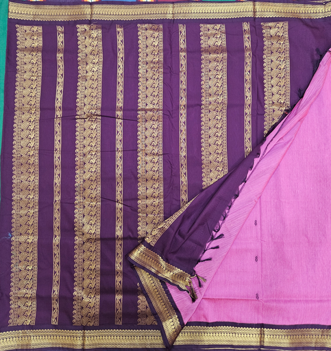 🌺 10 Yards Kalyani Silk Madisar – Radiant Magenta with Navy Blue Grand Border