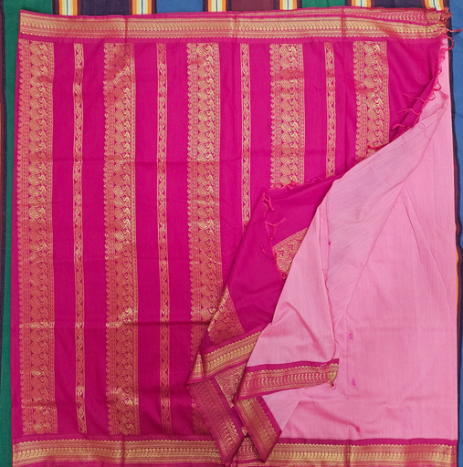 🌸 10 Yards Kalyani Silk Madisar – Radiant Pink with Magenta Grand Border