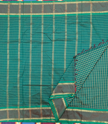 9 yards Kalyani Cotton Check Green with Self Border
