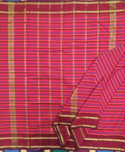 9 yards Kalyani Cotton Zebra saree/self Border 