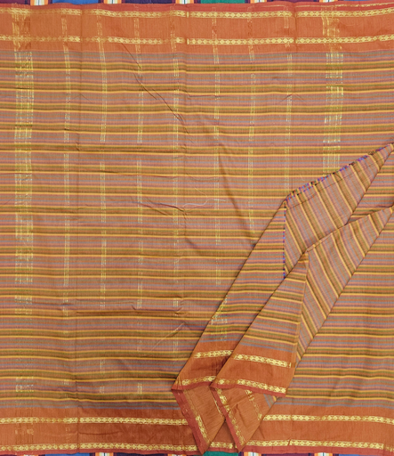 🏛️ 9 Yards Kalyani Cotton "Zebra" Madisar – Sandal Color with Self Border