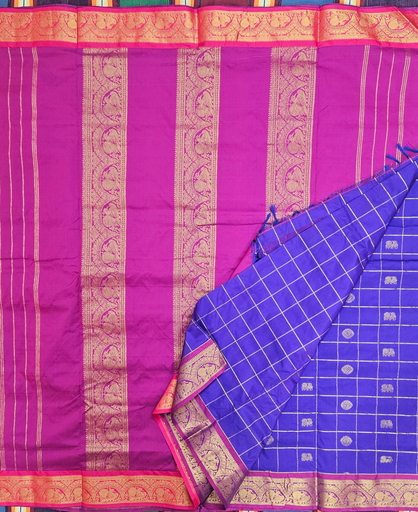 🍇 10 Yards Arani Semi Silk Madisar – Royal Purple with Magenta Grand Border