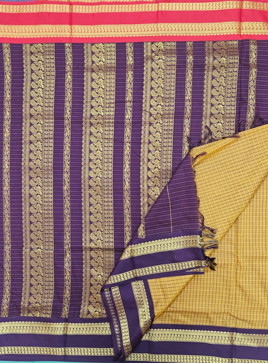 🌿 10 Yards Kalyani Cotton Mustard with Navy Blue Border