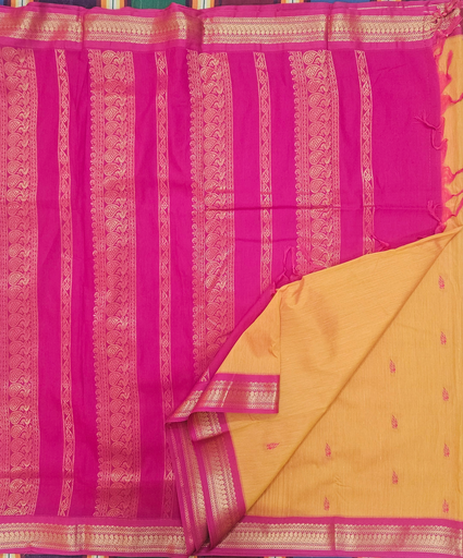 🌸 10 Yards Kalyani cotton Light Mango with Majenta Border