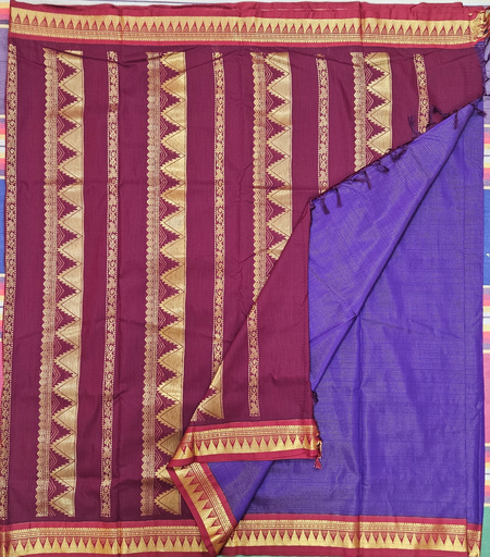 10 yards Kalyani Cotton Vairavusi Purple /Temple Maroon Border