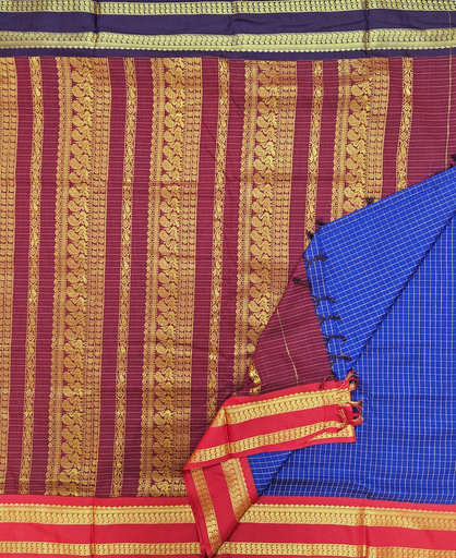 10 yards Kalyani Cotton small check Ms Blue Maroon 