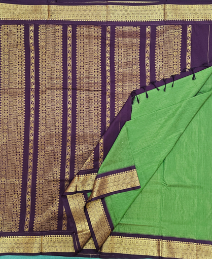 🌸 10 Yards Kalyani cotton Vairavusi Green with Navy Blue Border
