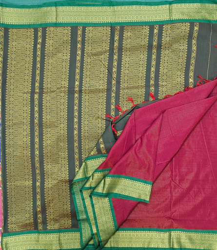 🌸 10 Yards Kalyani cotton Vairavusi Koora Pudavai with Manthulir Green Border