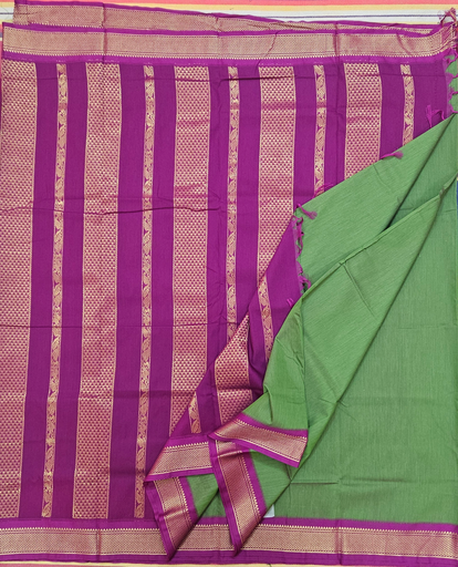 💙 10 Yards Kalyani Cotton Dark Green with Majenta Border