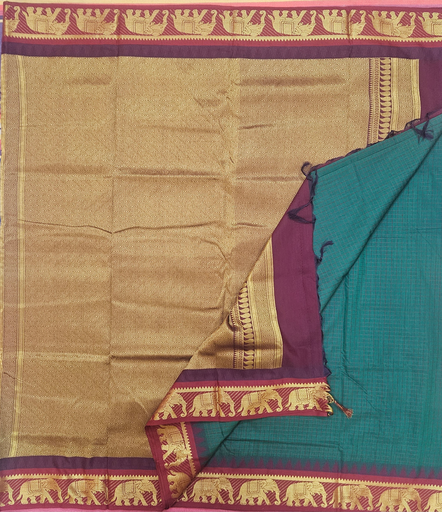 🌸 10 Yards Kalyani cotton Ramar green with Maroon Golden Border