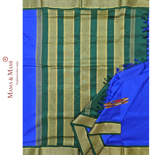 MS Blue 9 Yards Madisar Silk Saree Dark Green grand border