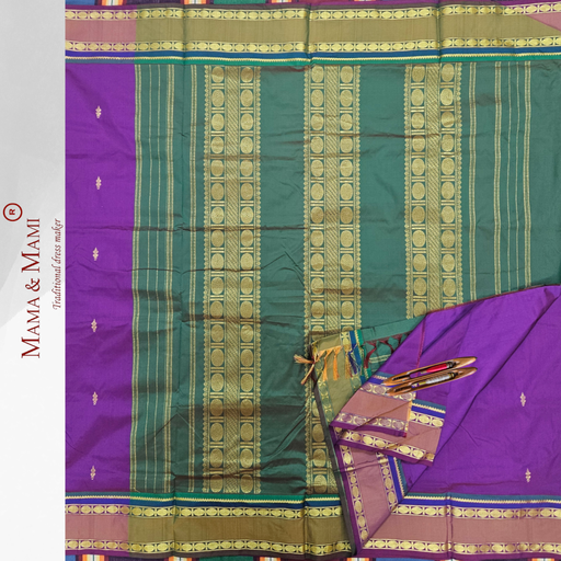 9 yards Purple Grand Green border Semi Silk Madisar