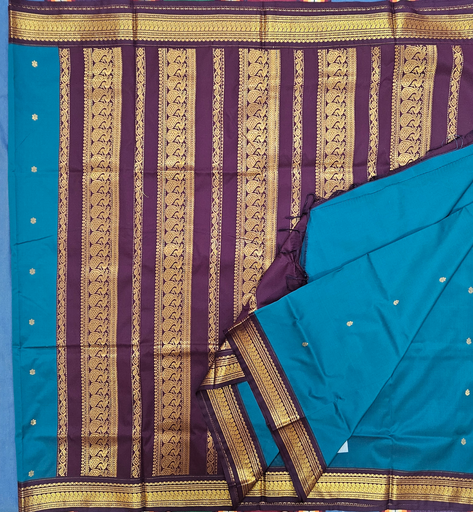 Kalyani Cotton Saree – Ramar Bluish Green with Navy Blue Pallu | Traditional Temple & Daily Wear Saree