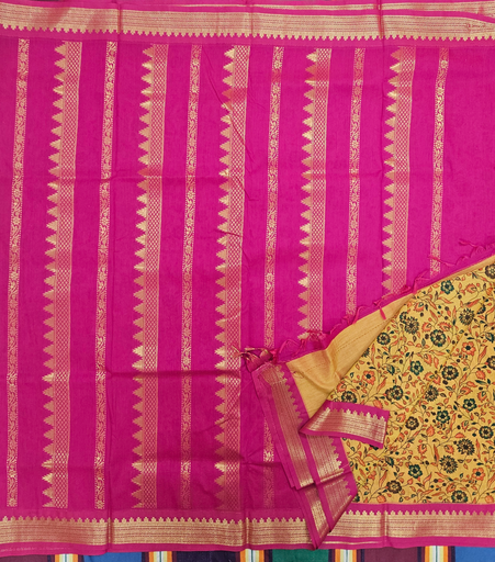 10 Yards Silk madisar saree Yellow  & Ink Blue grand border  (copy)