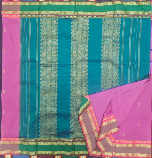 9 yards Onion  / Bluish Green Grand border Arani Silk Madisar 