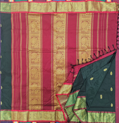 10 yards Bottle Green Grand border Arani Silk
