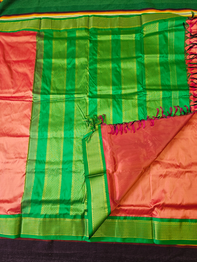 10 yards Senthur with Green border Pure Silk Saree 