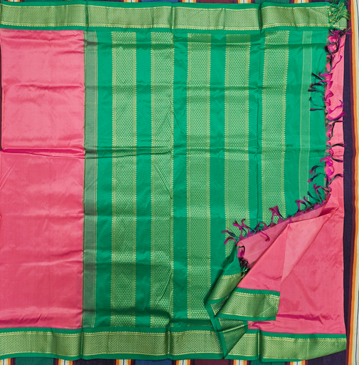 10 yards Senthur with Green border Pure Silk Saree 