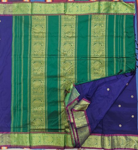 9 yards Purple / Bluish Green Grand border Arani Silk Madisar 