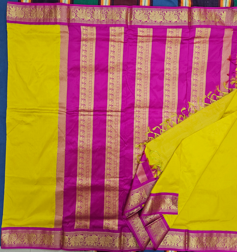 10 Yards Lemon Yellow /Purple Silk Madisar  