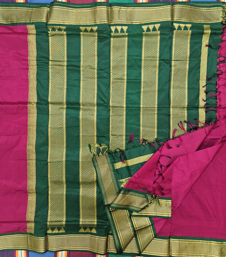 10 Yards Dark Maroon /Green Pallu Silk Madisar 