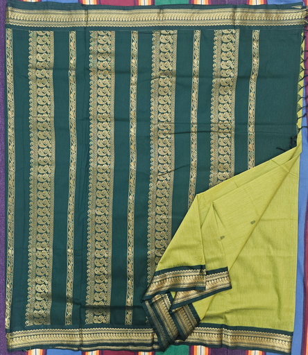 10 yards Kalyani Cotton Pista Green/ Dark Green Border  