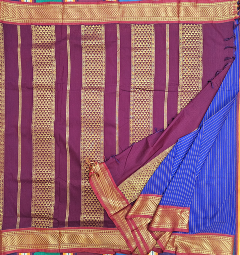 10 Yards Kalyani Cotton Ms. Blue /Maroon Border