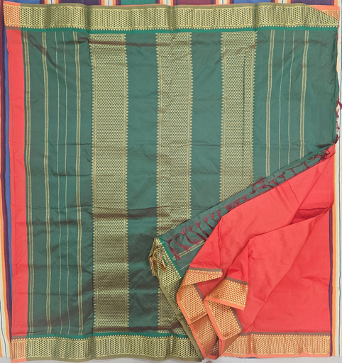 10 Yards Fanta Orange /Green Border Semi Silk