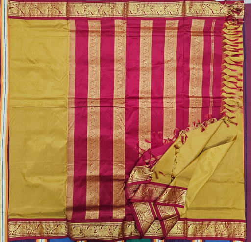 10 Yards Mustard /Maroon Pure Silk Saree