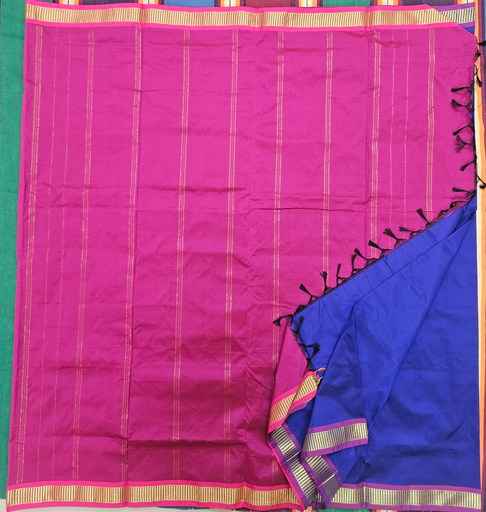 9 yards Kalyani light ash with Maroon Grand border 
