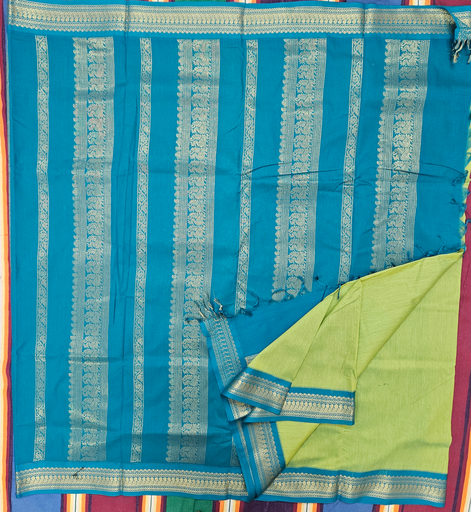 10 yards Kalyani cotton Light green /Greenish Blue Border design differ from saree to saree