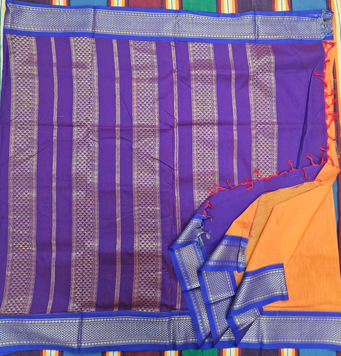 10 yards Kalyani cotton Mango Yellow /Purple border