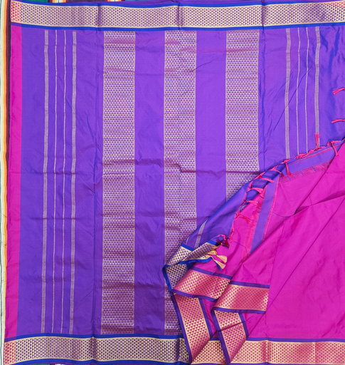 9 yards semi silk saree Majenta/Purple Tri Border