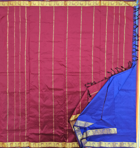 9 yards semi silk saree Ms Blue/Maroon border